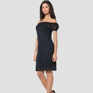 Only Women’s A Line Navy Blue Lace Dress Off the Shoulder Size Small Lined